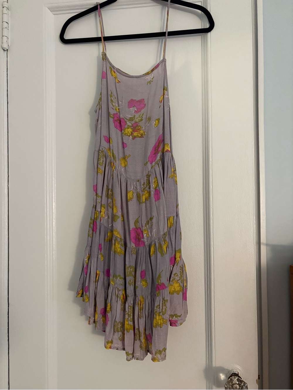 Free People Tiered Sundress with cris cross lacing  Pink & Yellow Blooms